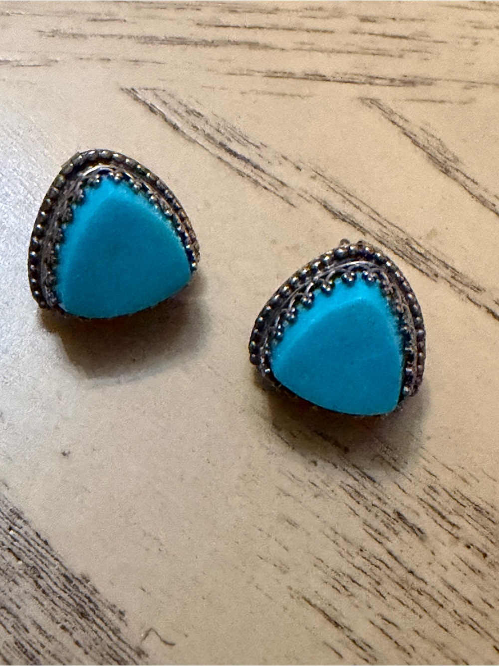 Genuine Turquoise Triangle Stone Stud Earrings - Women Jewelry